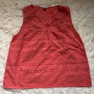 Lucky Brand Eyelet Lace Sleeveless Top Coral V-Neck Size 1X